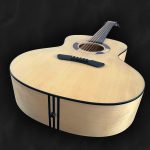 Guitare acoustique jumbo 12 cordes en bois clair épicéa du Jura, érable, ébène et incrustation géométrique