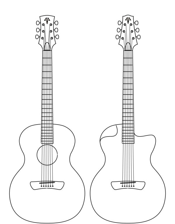 Modèle de guitare acoustique Auditorium avec ouïe central ou latéral