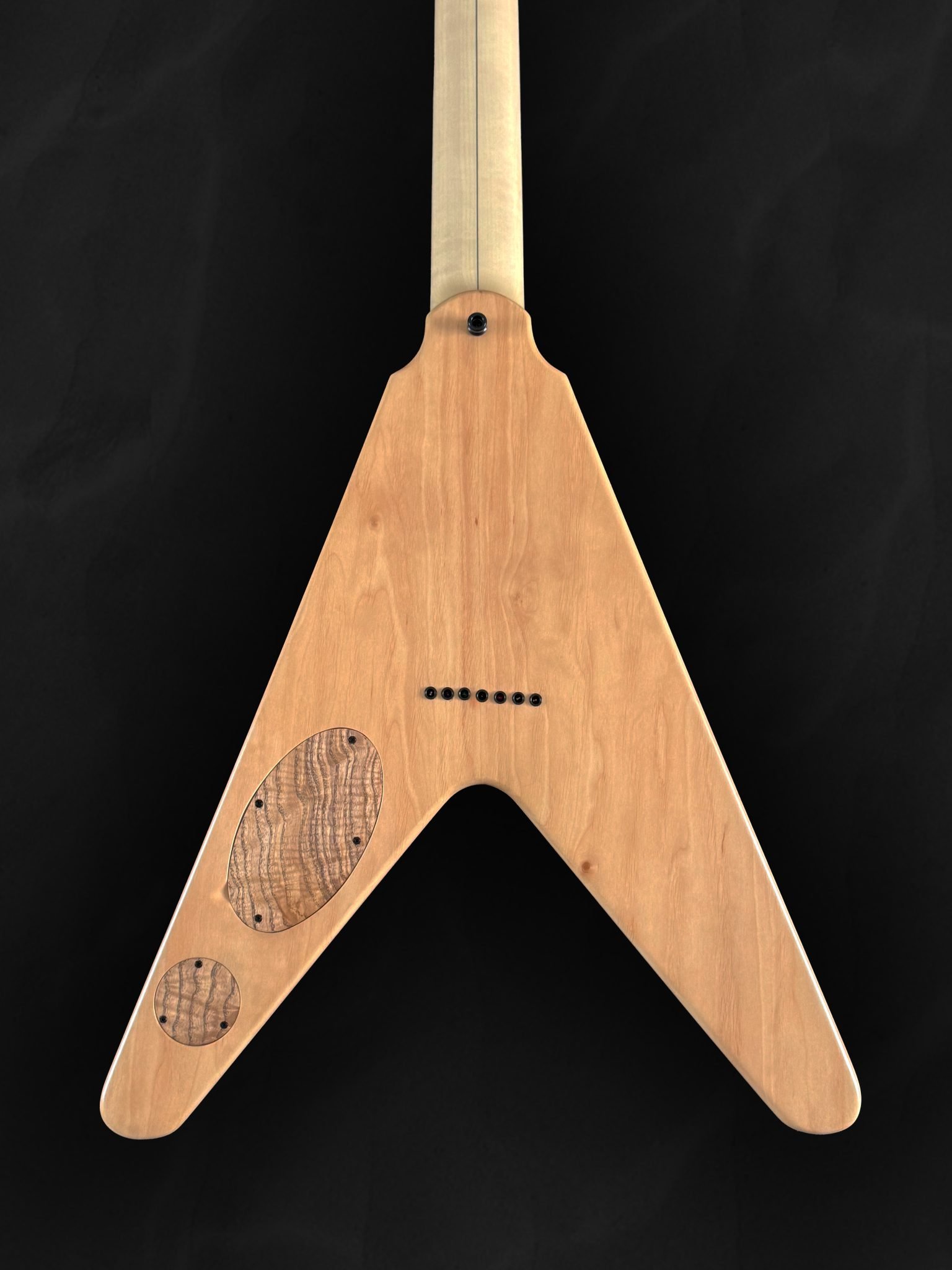 Guitare électrique flying V en bois vert et incrustations personnalisées